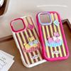 Korean Striped 3D Cartoon Puppy Button Phone Case For iPhone 17 16 15 14 13 12 11 Pro Max XS X XR Acrylic Shockproof Hard Cover