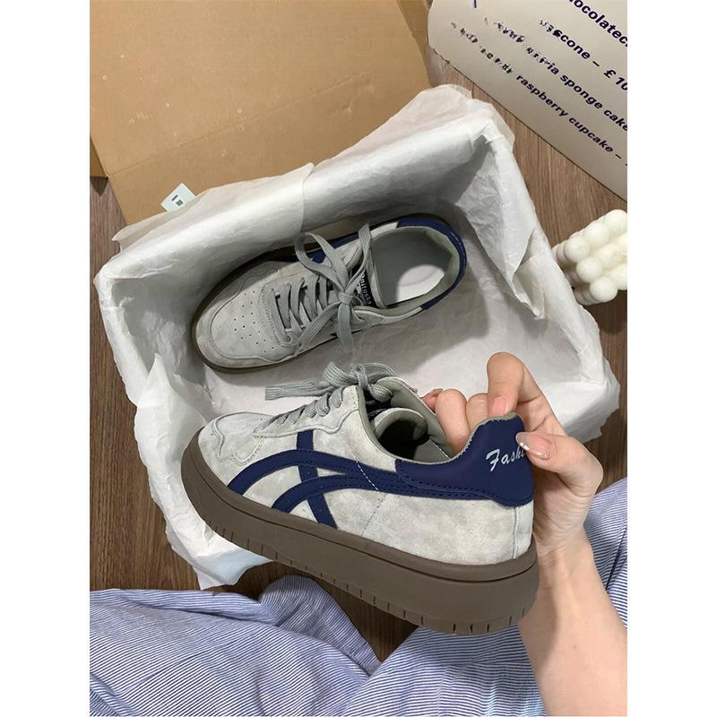 Damen-Trainingsschuhe mit dicker Sohle, Frühling und Sommer, neue Sport- und Freizeitschuhe, Forrest Gump-Schuhe, retro, atmungsaktiv, weichsohlig, grau-blaues Boardsh