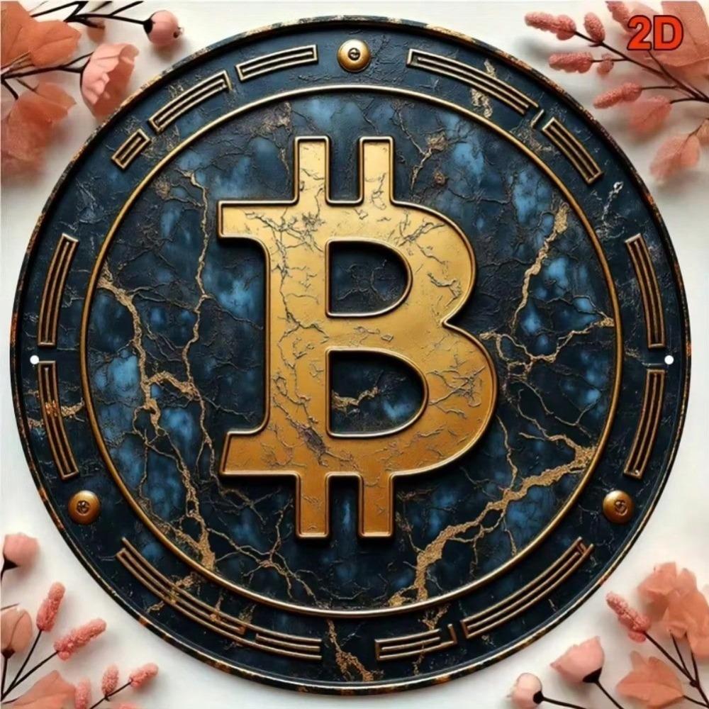 Metal Wall Art Digital Currency Theme Vintage Round Painting Home Office Cafe Decor