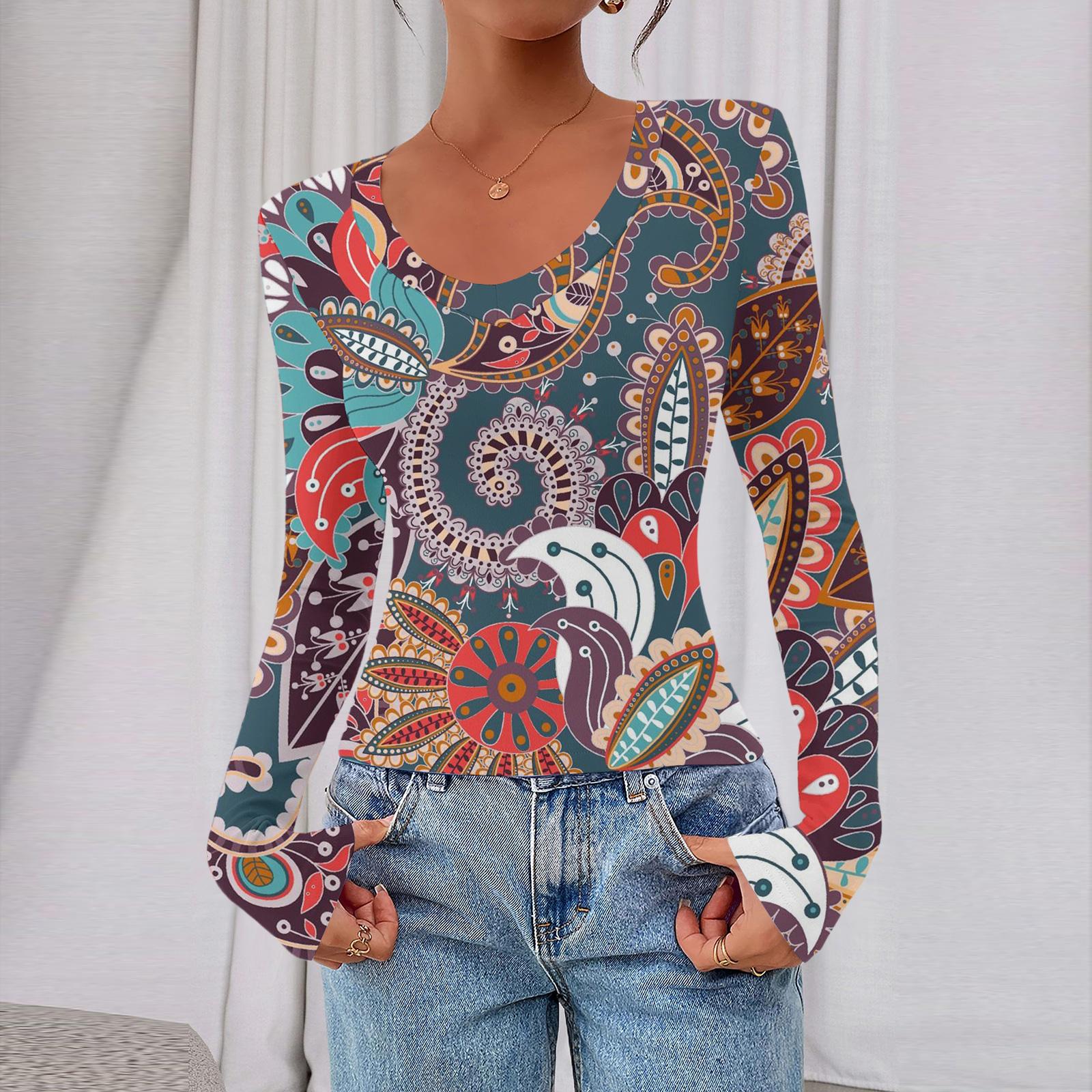 

Женский повседневный модный топ с глубоким V-образным вырезом, облегающий, укороченный, с ретро-принтом для прогулок XL синий