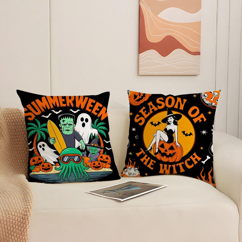 Halloween Childrens Trick Oral Happy Patterns Cushion Cover Silky Elegant Comfort Sofa Bed Invisible Zipper Beach Pillowcase