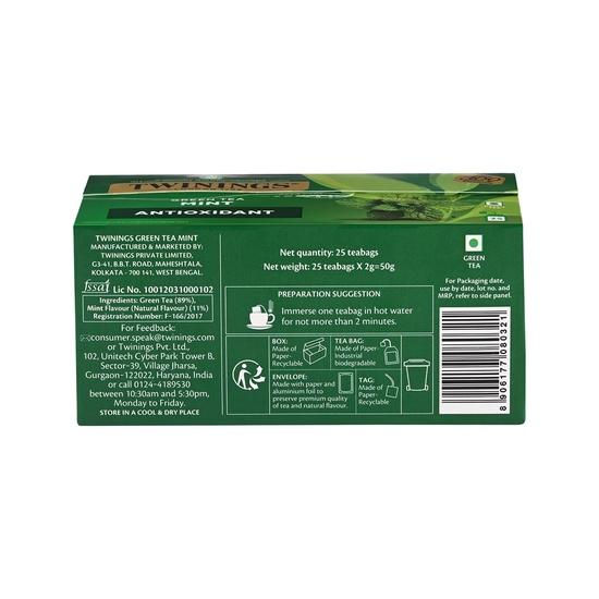 Twinings Herbata Zielona z Miętą, 25 Torebek, Herbata Zielona, Orzeźwiający Miętowy Smak, 50 Gramów
