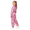 Unisex Kids Shiny Metallic Jacket Drawstring Cargo Pants Hip Hop Jazz Dance Costume Set