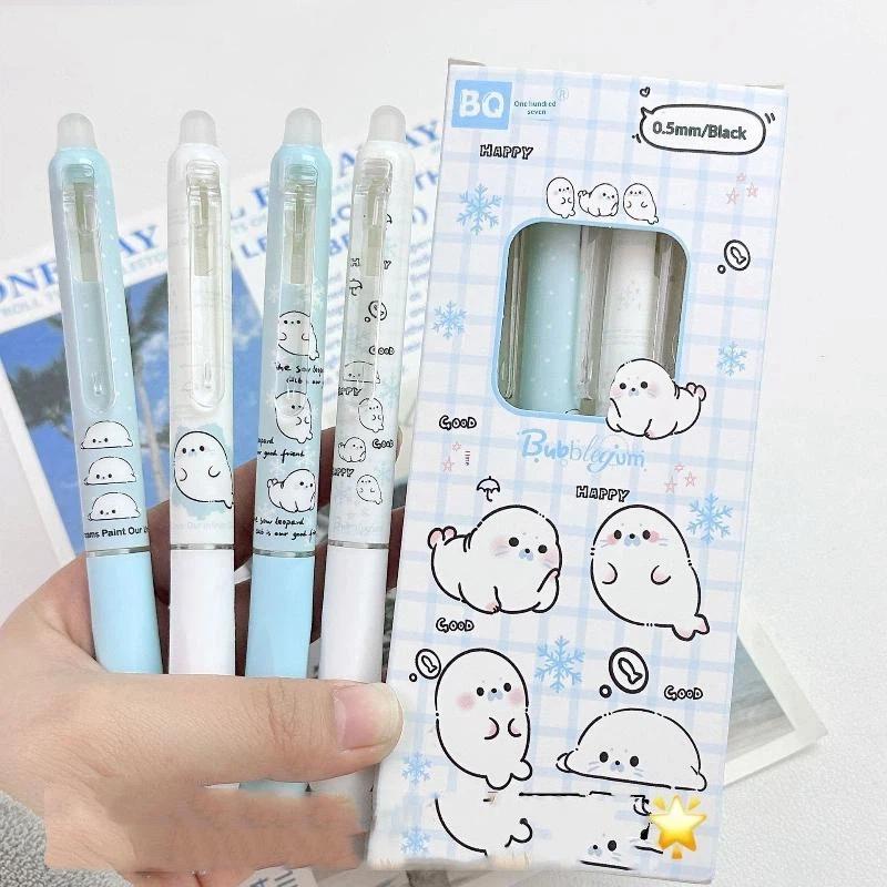 4Pcs/Set Kawaii Erasable Gel Pen 0.5Mm Blue And Black Ink Quick Dry Smooth Writing Pens School Office Stationery