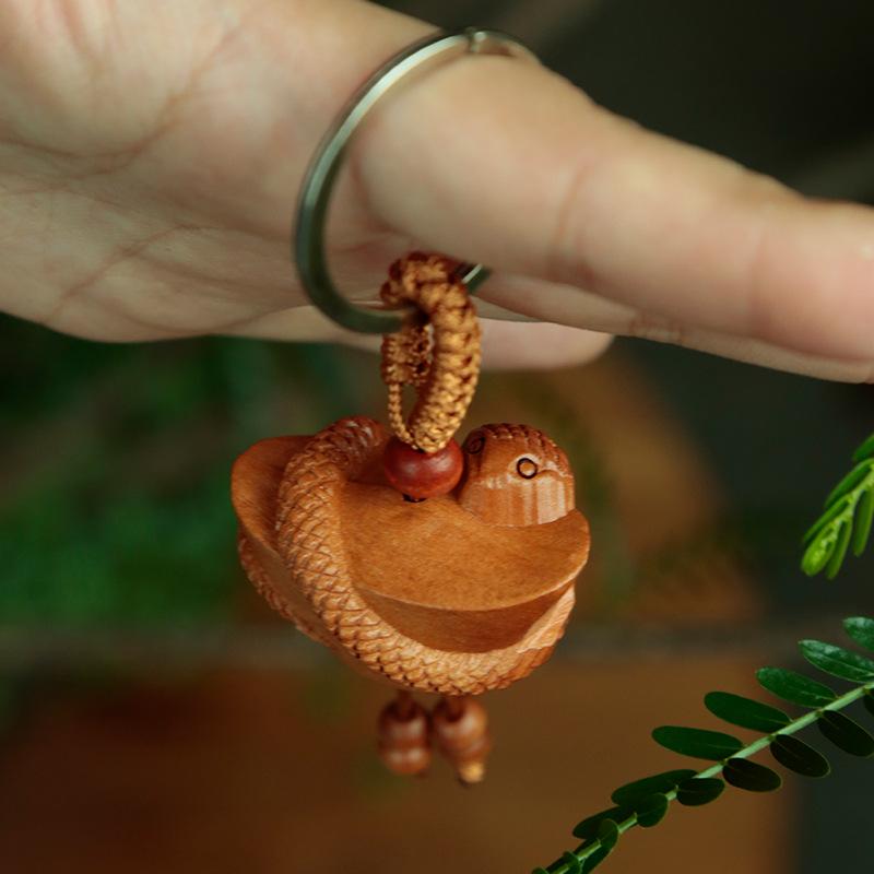Peach & Jujube Wood Zodiac 3D Keychain: High-End Guardian Amulet Jewelry.