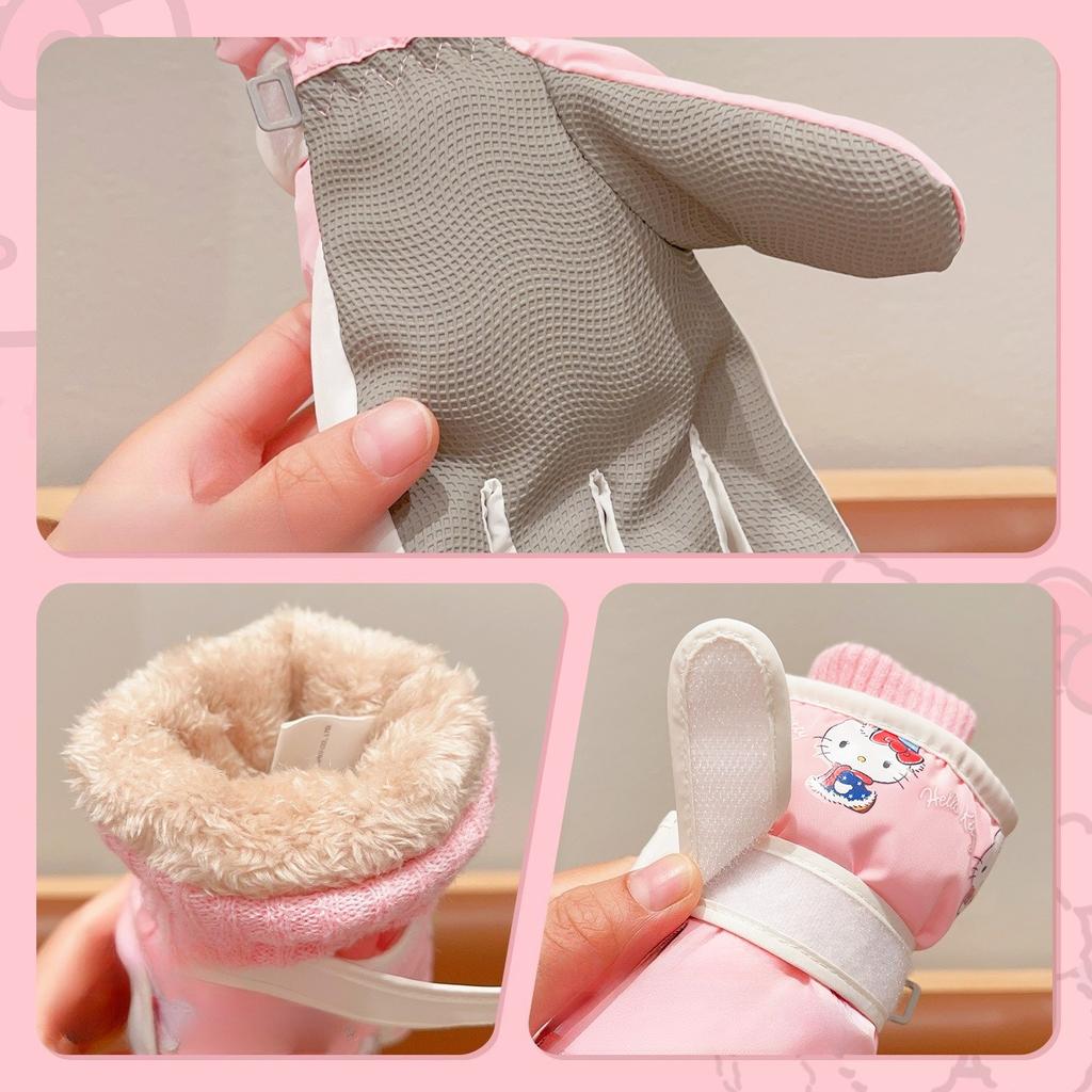 Sanrio Kinder Skihandschuhe Hello Kitty Wasserdicht Kälteschutzhandschuhe Warme Handschuhe für den Winter Wintergeschenk für Kinder