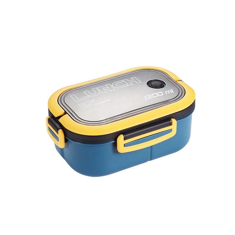 Portable Hermetic Lunch Box, 2 Layer Grid, Student Bento Box with Fork Spoon, Leakproof, Microwavable, Prevent Odor, School