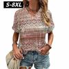 S-8XL Plus Size T-shirt for Women's Summer Short Sleeve Casual Tops Street Fashion V Neck T-Shirt Female Clothing Pullover