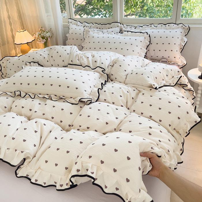 Korean Princess Cloud-like Crinkled Gauze Lace Cotton Bedding Set