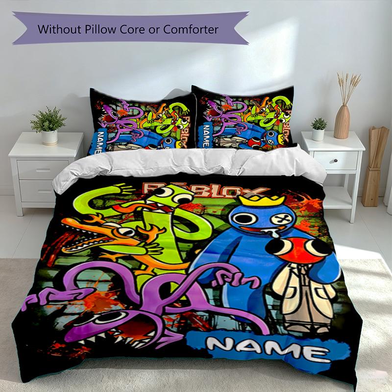 3pcs Custom Name Rainbow Friends Bedding Set,Includes 1 Duvet Cover and 2 Pillowcases,All-season Bedroom Decor