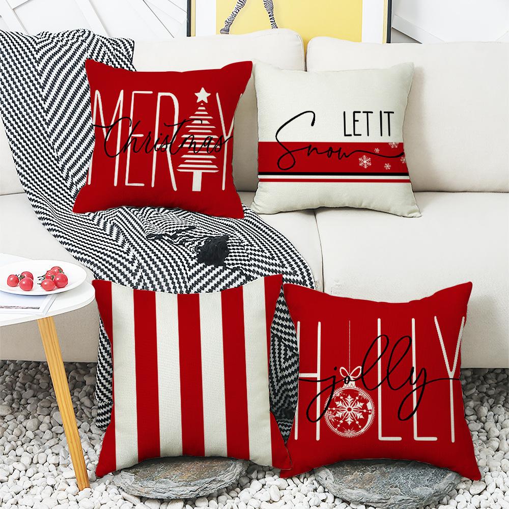 Christmas Pillowcase Pillowcase Christmas Tree Snowflake Element Letter Stripe Print Pillowcase Festive Atmosphere Cushion