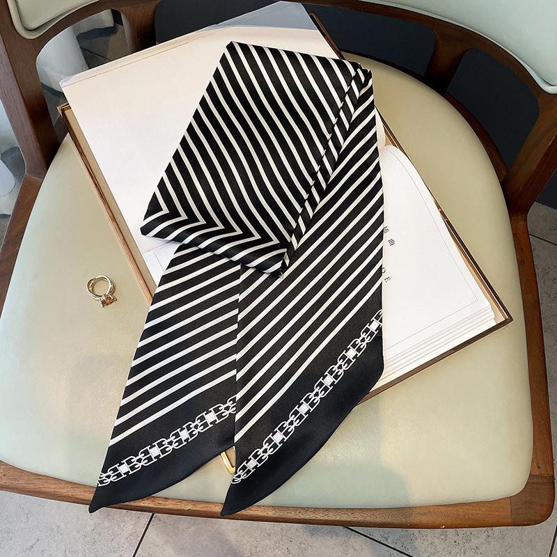 

Новый полосатый принт, имитация шелка, модный декоративный маленький шарф на раннюю осень, зимний теплый шарф, повязка на голову, галстук, упаковка 15*150CM