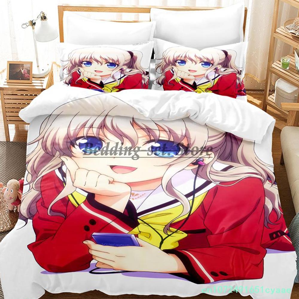 Anime Charlotte Bedding Set Single Twin Full Queen King Size Bed Set Aldult Kid Bedroom Duvetcover Set Kawaii Bed Sheet Set