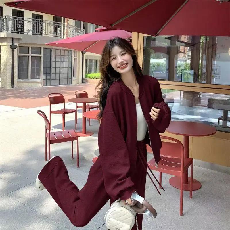 Plus Size Sports Suit Spring and Autumn Gray Suit Fashion Sweater Casual Lazy Sports Loose Two-piece Suit