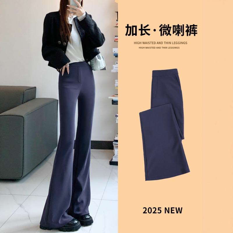 Micro-flared suit pants women's new autumn navy blue high-waisted thin horseshoe pants tall extended pants