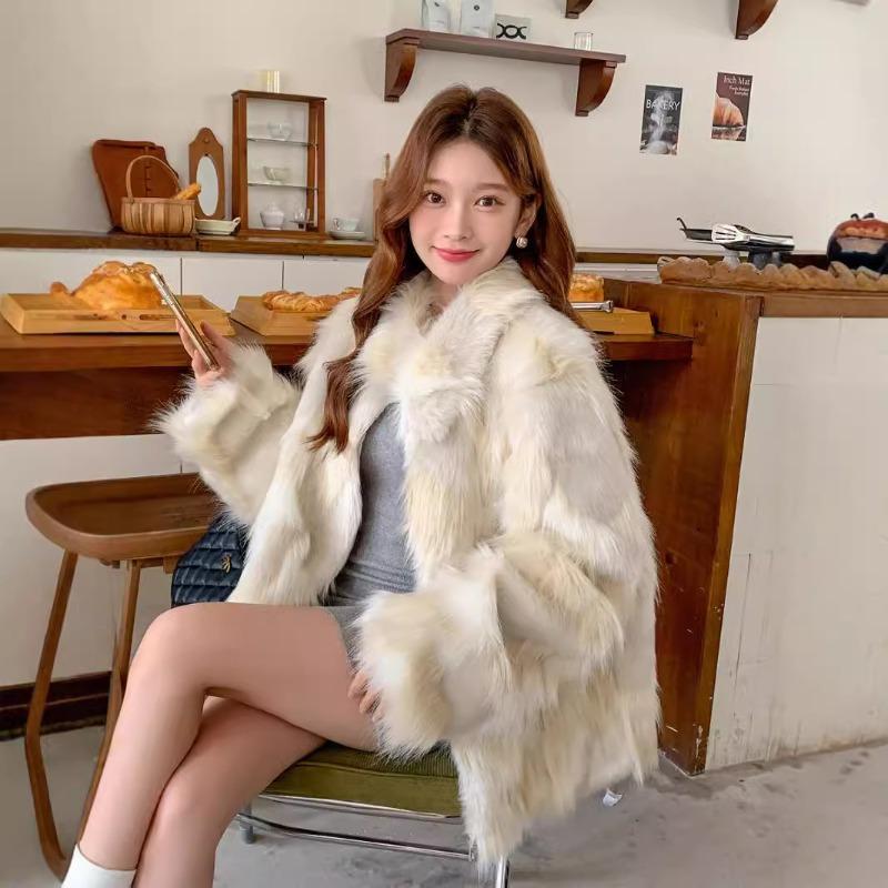 

Зимняя трехцветная меховая шуба средней и длинной длины из искусственного меха лисы, женское пальто, новая модная плюшевая одежда, прилив L