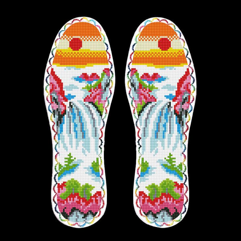 

Handmade Cross-Stitch Insole: New Style Grid with Lace on Seven-Layer Cotton