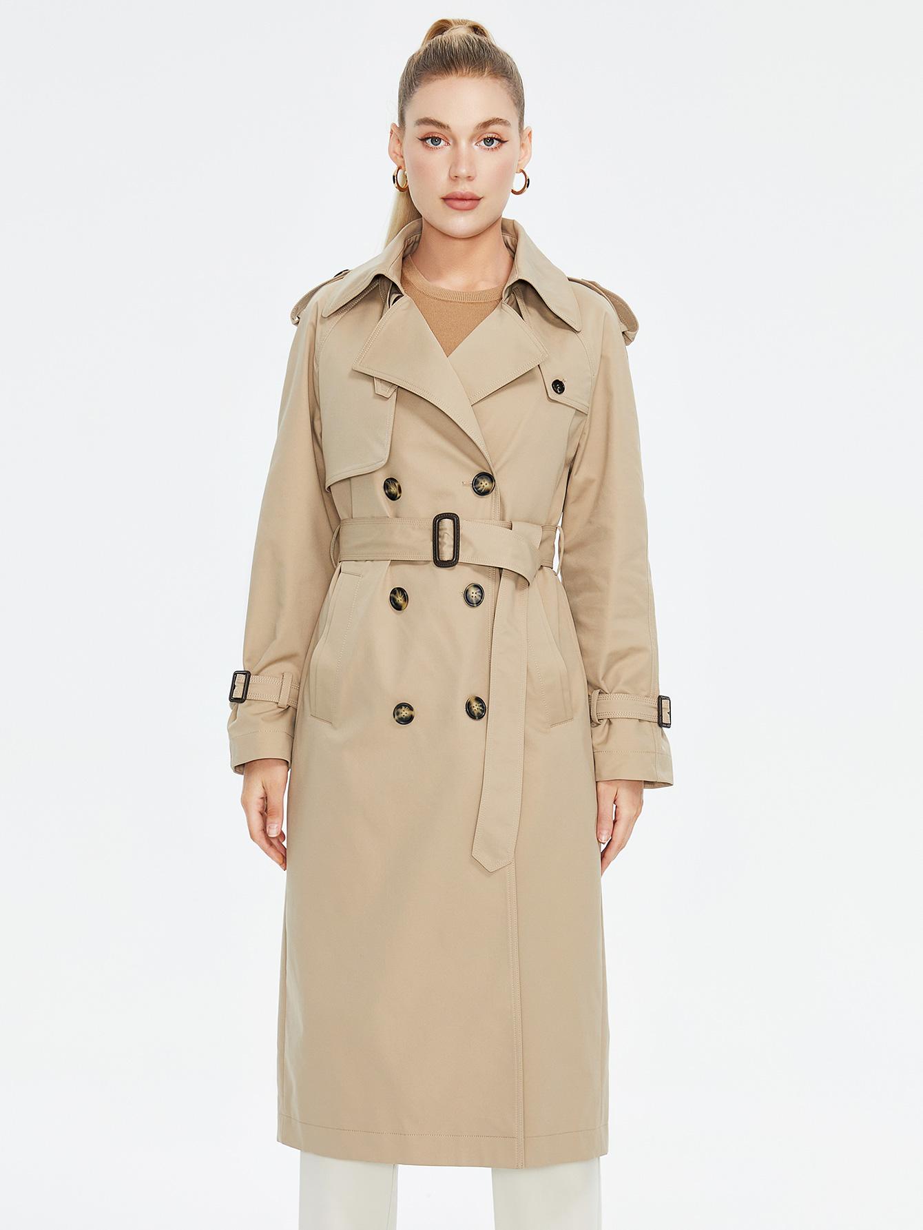 

Cinemore Весенний длинный плащ для женщин Повседневная ветровка куртка двубортный лацкан с поясом ветрозащитное женское пальто XXL дубильная кора