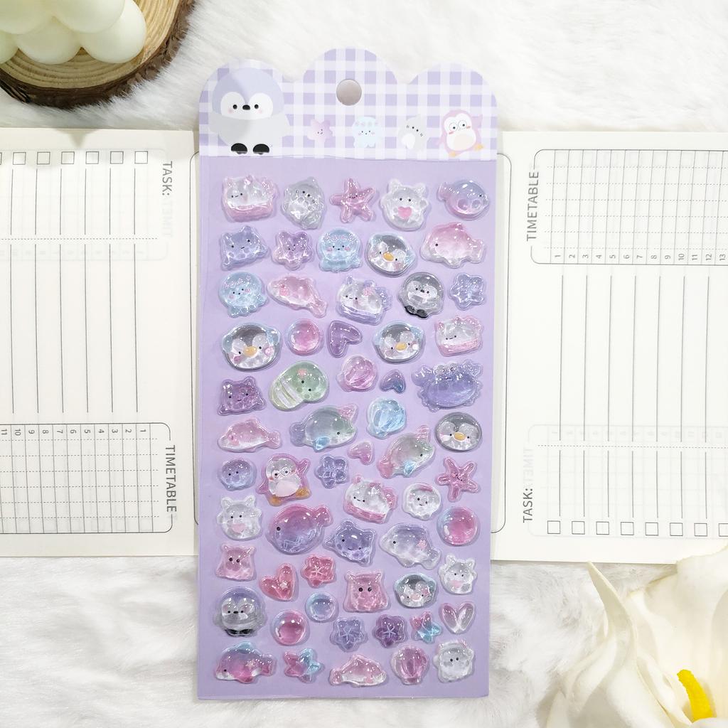 6PCS 3D Crystal Animal Relief Stickers - Sweet Candy Aesthetic Decals Waterproof for Diary Album Phone Case Keyboard Girls Gifts