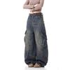 Vintage Washed Distressed Scimitar Jeans 2025: Men's & Women's Loose Wide Leg Work Pants with Multi-Pockets