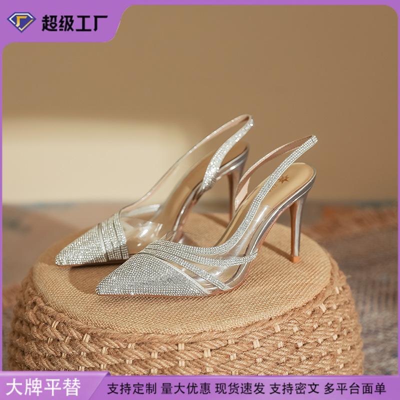 Pointed High Heels Thin Heels Huizhou Women's Shoes Leather Women's Shoes Single Shoes 2025 Spring Women's Rhinestone Sandals Women's Fashion