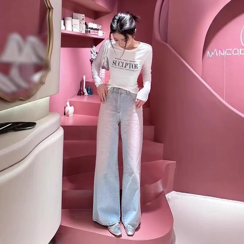 

Women s High Waist Washed Micro Flare Straight Leg Jeans XL светло-синий