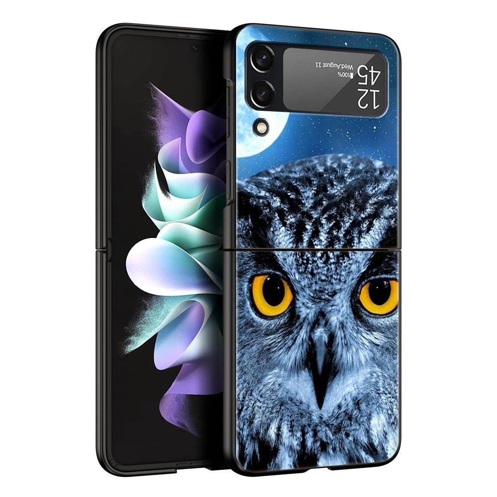 For Samsung Galaxy Z Flip 3 4 5 Hard Black Folding PC Phone Case Cartoon Girl Gifts Lovely Owl For Samsung Z Flip3 Back Cover
