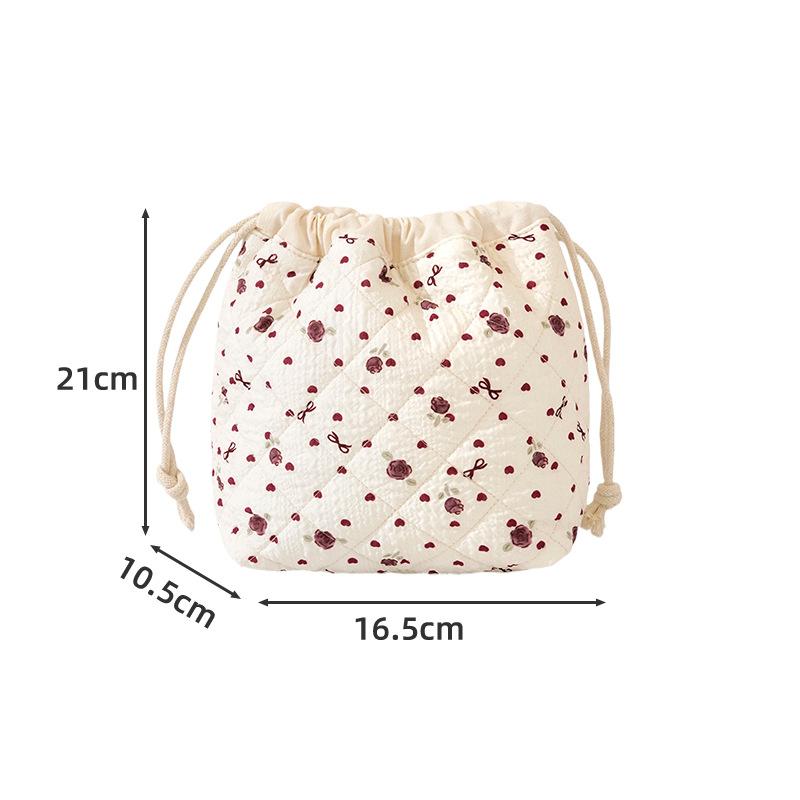 New Light Printed Bouquet Mouth Storage Bag Korean Version Floral Lazy Drawstring Cosmetic Bag Large Capacity