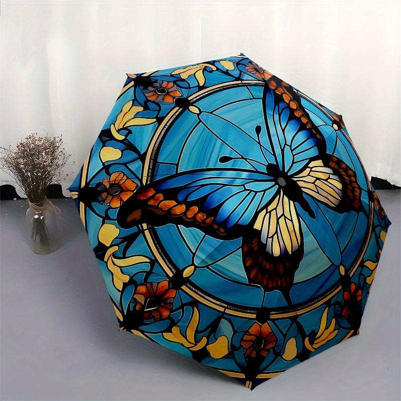 Stunning Butterfly Stained Window PanelUmbrella, Portable 3-Fold Compact Umbrella,Christmas Gift ES533