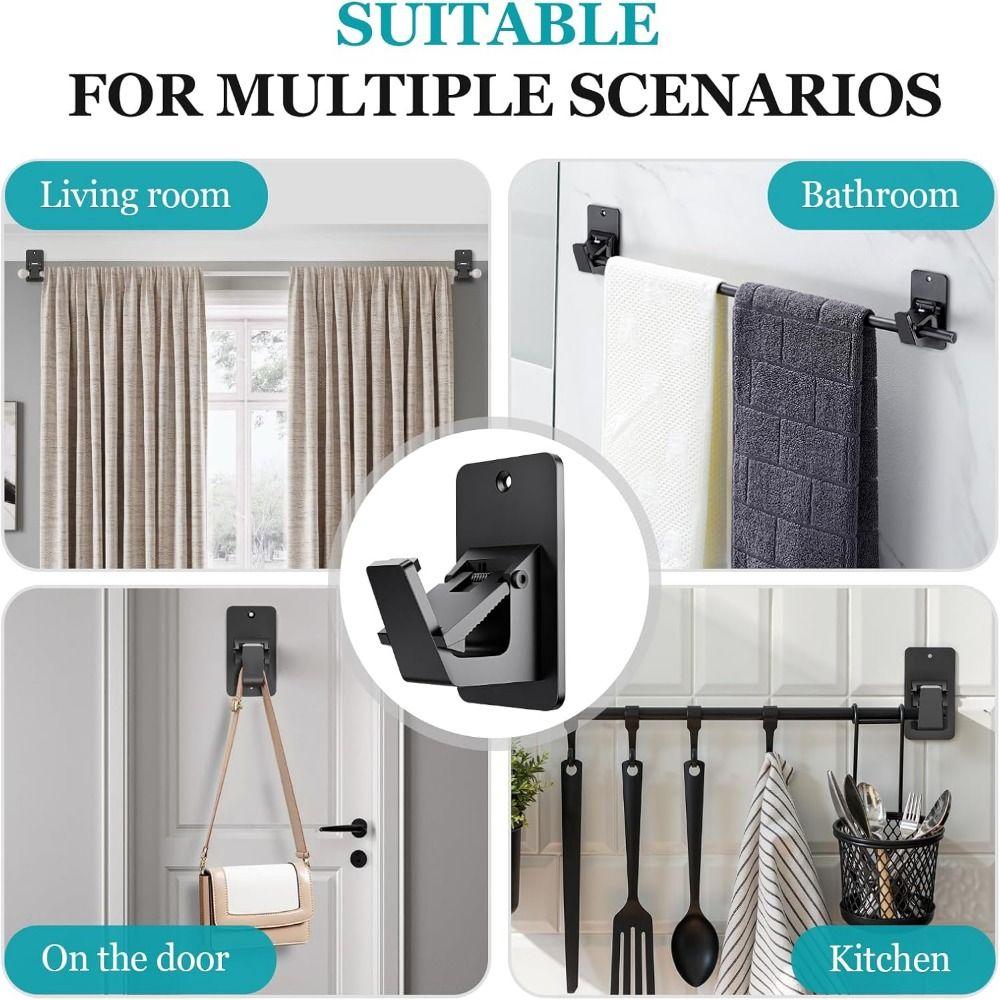 2Pcs Wall-mounted Curtain Rod Holders Adjustable Wall Rod Bracket Curtain Hanging Hooks  Bedroom