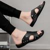 Modische Schuhe für Herren Leder Sommer Herren Leder Pantoletten Hausschuhe Übergröße Freizeitschuhe Outdoor Strand Schwarz Weiche Sandalen Flach Neu Fashio