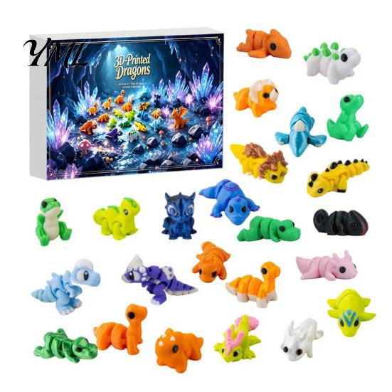 Stress Relief Toys for Teens 3D Printed Dinosaur Advent Calendar, 24-Day Mini Articulated Figure Set, Holiday Calendar Kids Christmas Countdown