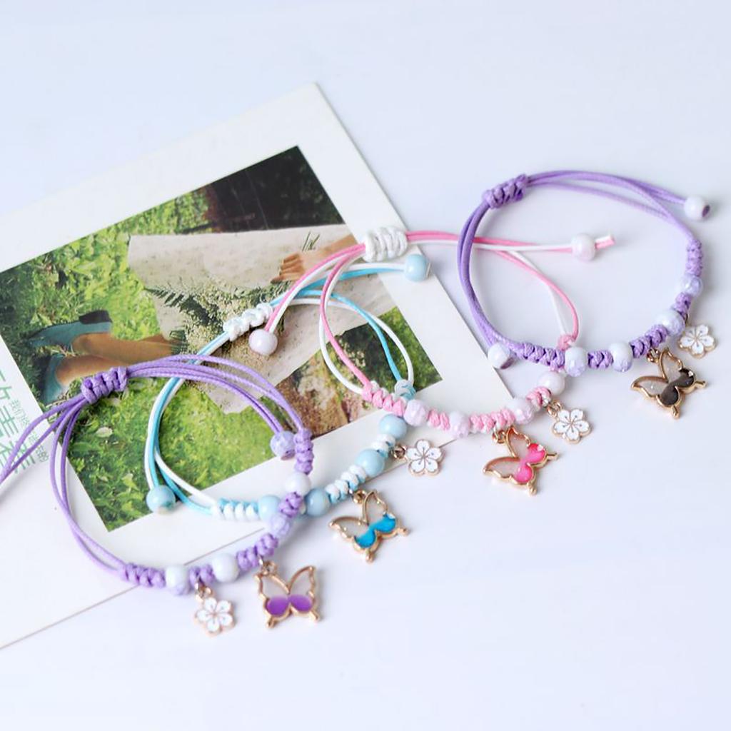 Bohemian Butterfly Flower Bracelets For Women Girls Handmade Purple Blue Pink Beads Braided Rope Chain Bracelet Bangles BFF Gift
