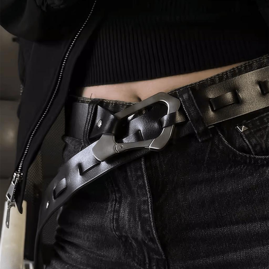 Techwear Style Detachable Irregular-shaped Metal Buckle PU Leather Belt Man Woman Multifunction Vintage Punk