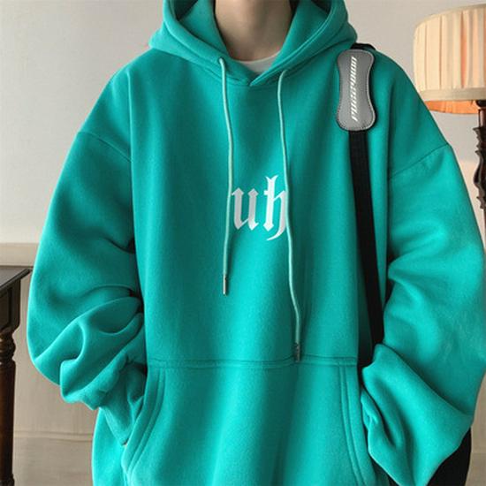 Navy Blue 250g Men's Oversize Hooded Sweatshirt - Trendy American Hip-Hop Style