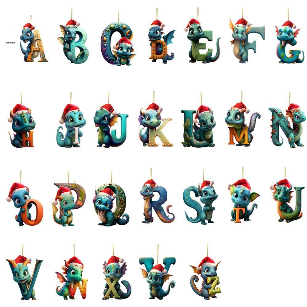 Acrylic 26 Letters Christmas Dragon Pendants Printed Pattern Christmas Tree Pendants  New Year