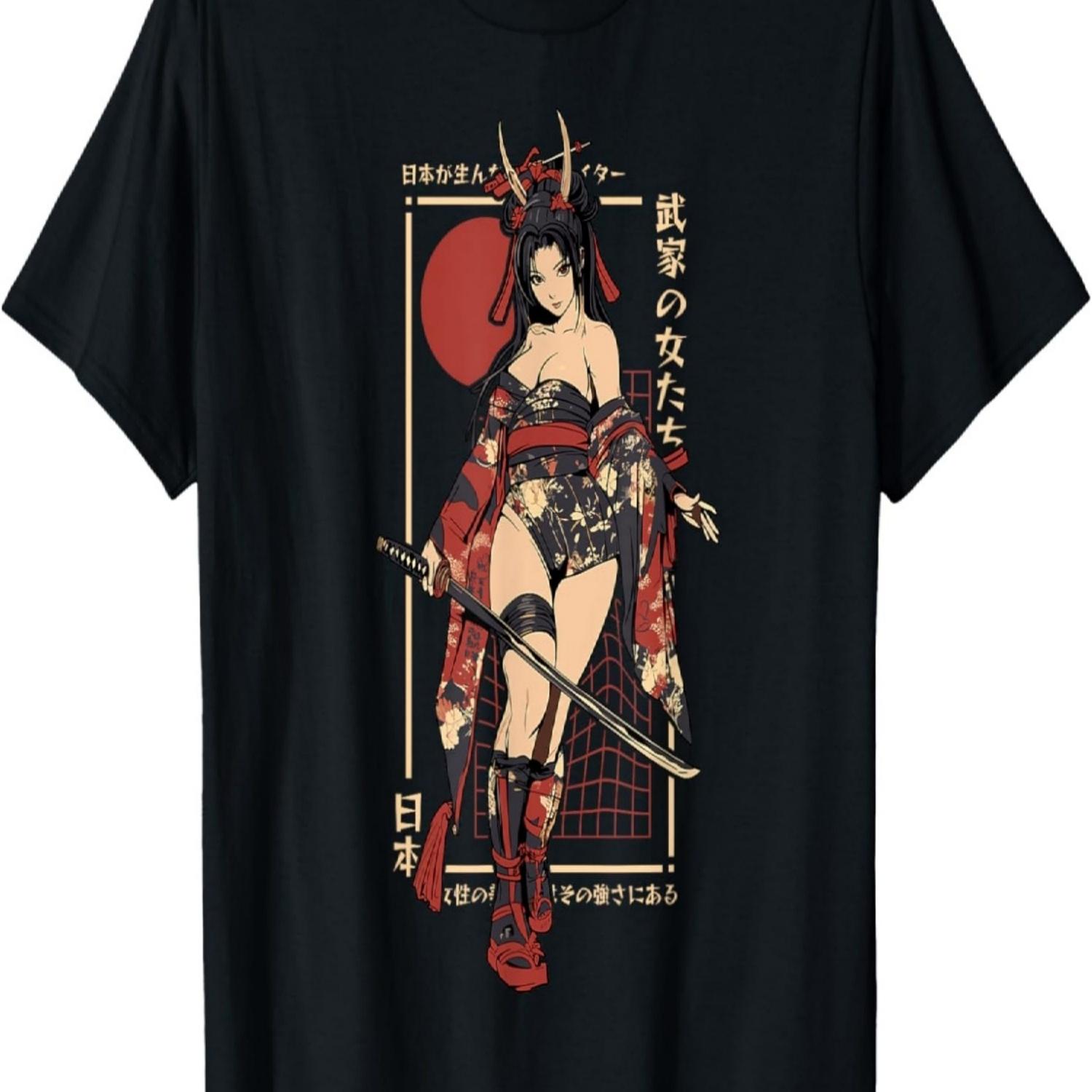 Samurai Warrior Waifu Girl  Ukiyo-e Manga Samurai T-Shirt(1) S чёрный