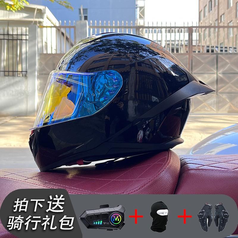 ECE/GB Certified Full Face Motorcycle Helmet With Bluetooth Intercom Men Women Use Large Rear Wing Stylish Design