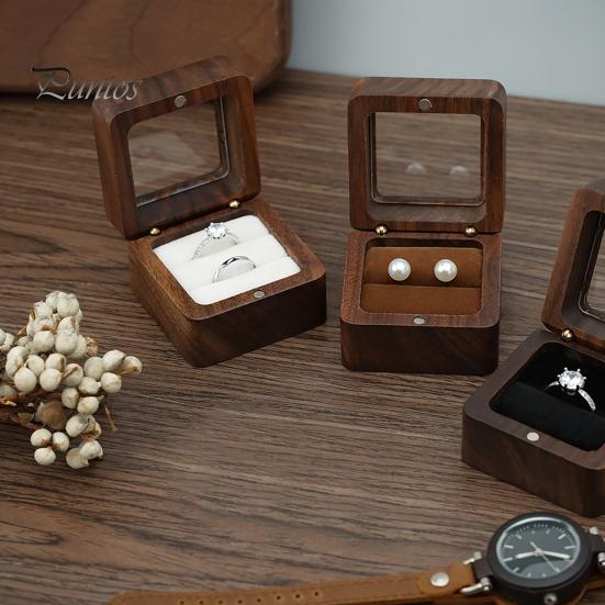 Wooden Ring Gift Box Portable Wedding Engagement Proposal Ring Storage Case Multifunction Bracelet Necklace Stud Earring Jewelry Display Holder