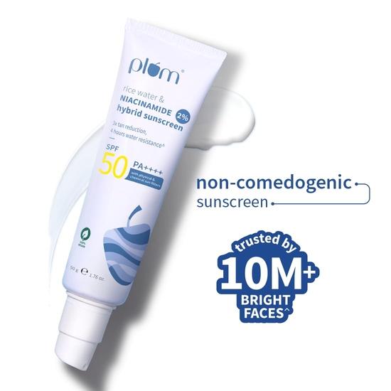 Plum 2% Niacinamide Sunscreen SPF 50 PA+++ With Rice Water | UVA/ UVB Protection | Dermatologically Tested |50 G