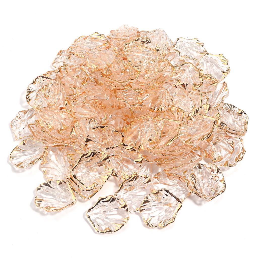 50Pcs Resin Petal Beads Color Gold Edge Acrylic Flower Charm Bead for DIY Earring Bracelet Necklace Jewelry Making Accessories