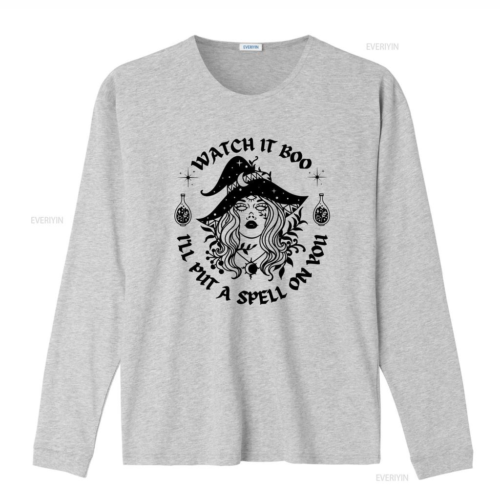 Watch It Boo Ill Put A Spell On You T Shirt Witch Halloween Witchy Funny Celestial vintage Washed fashion designer clothes