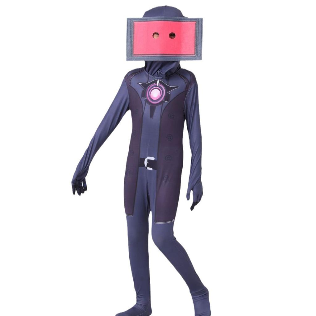 Halloween Skibidi5 Strumpfhose Cosplay Kostüm Einteiler Kinder Cosplay Kostüm Monitor Mann gegen Toilettenmann