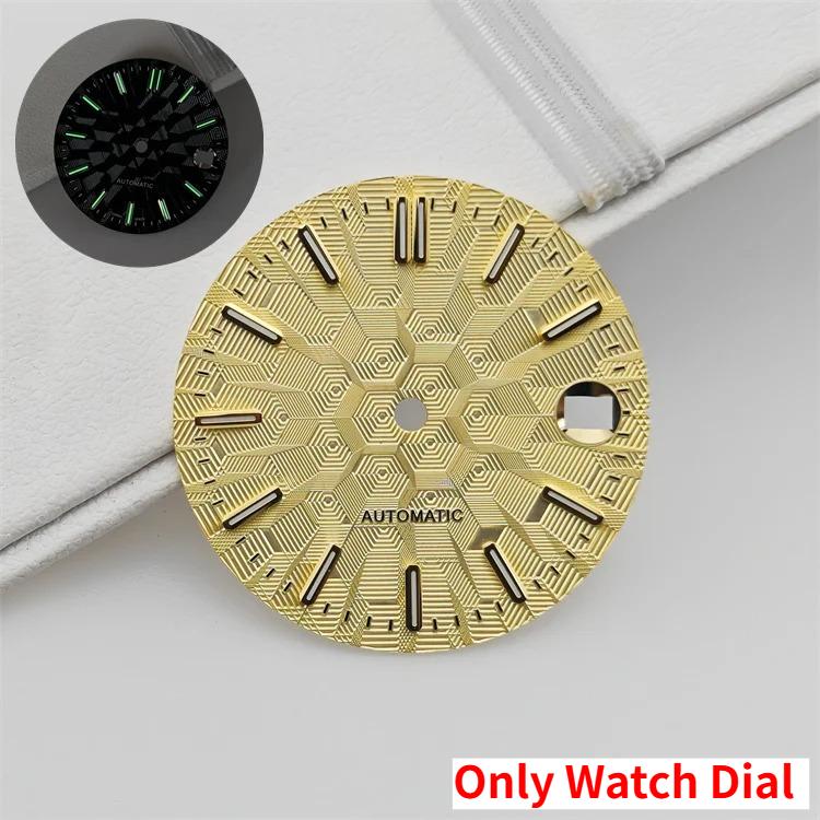 NH35 Watch Dial and Watch Hands 28.5mm Geometric Shapes Texture Dial Green Luminous Watch Accessories for NH35 NH36 Movement