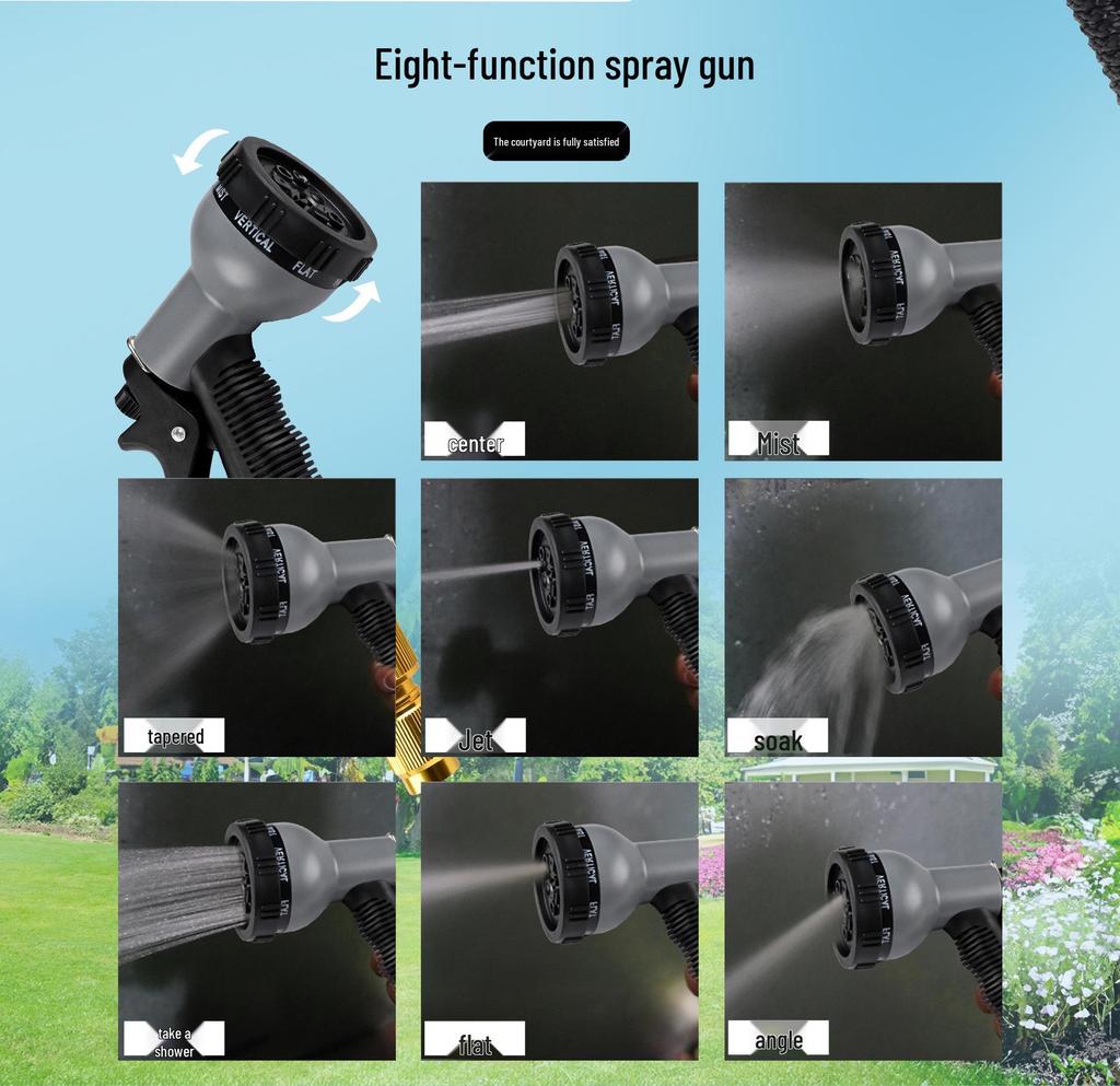 Sky Head Expandable Hose Set: High-Pressure 3x Hose & 8-Function Water Gun for Car Washes & Garden Watering