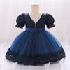 Baby Girls Princess Gown Navy Blue Lace Mesh Party Dress 1-3 Years Old Winter