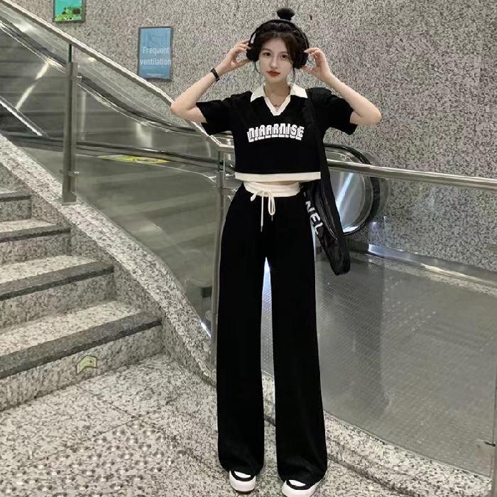 

Женский летний спортивный повседневный костюм-двойка: Рубашка поло и брюки-драп Double Extra Large