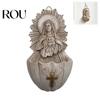 Decorative Wall Shelves Sacred Heart of Mary Holy Water Font, Vintage Resin Sculpture Basin Hanging, Catholic Religious Decor Ornament for Home
