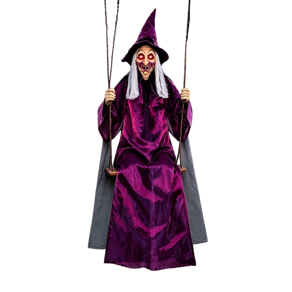 Halloween Hanging Witch Decoration 1.8m with Glowing Lights and Sound, Outdoor Yard Decor (Batteries Not Included, Requires 3 AAA Batteries)