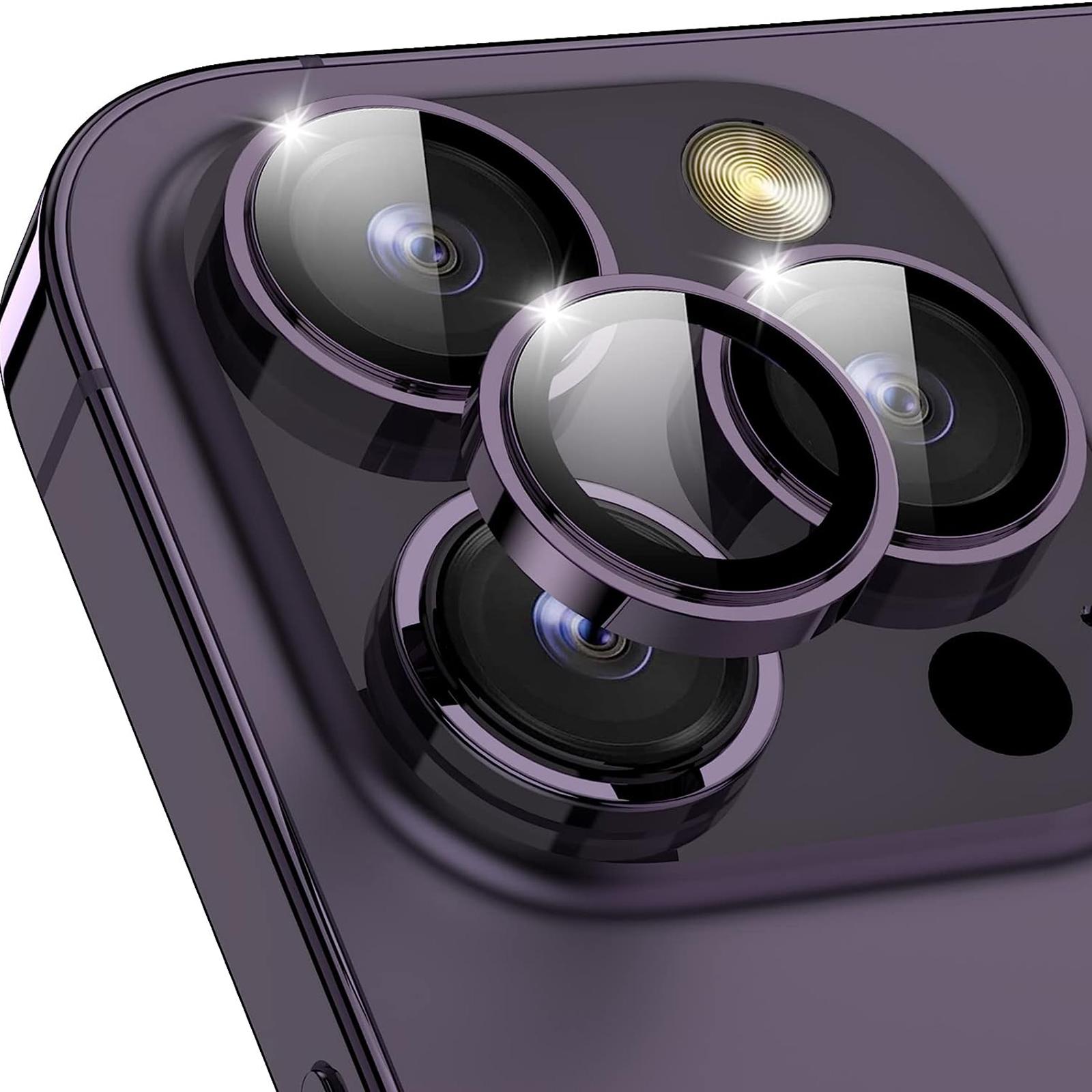 

1 комплект для iPhone 16 Pro/16 Pro Max плівка для об єктива камери загартоване скло CD візерунок металеве кільце захисник заднього об єктива Purple